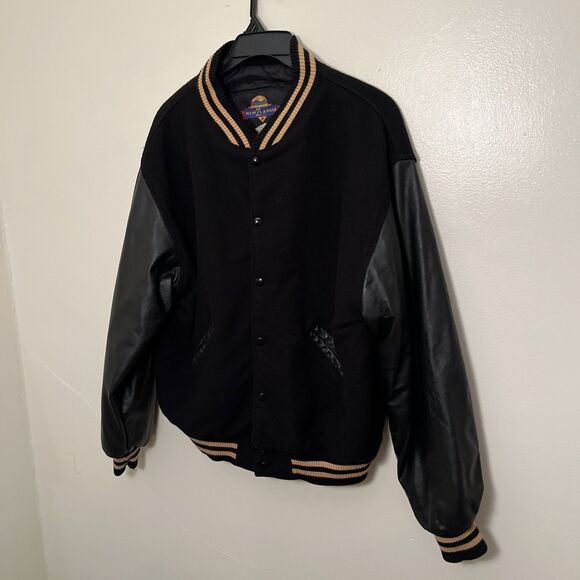 NEW ZLANDER Vintage 90s Leather & Wool Letterman Varsity Heavyweight Jacket- XL - Picture 2 of 9